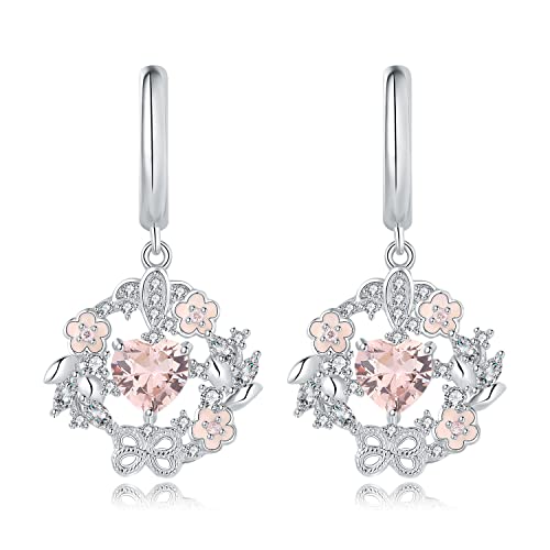 JewelryPalace 6mm Blume Herz Liebe 2.4ct Rosa Morganit-Farbe Erstellt Saphir Ohrhänger Silber 925 Damen, Marquise Schmuck Set, Ohrringe Silber mit Stein, Edelstein Mädchen Creolen Geschenke für Frauen von JewelryPalace