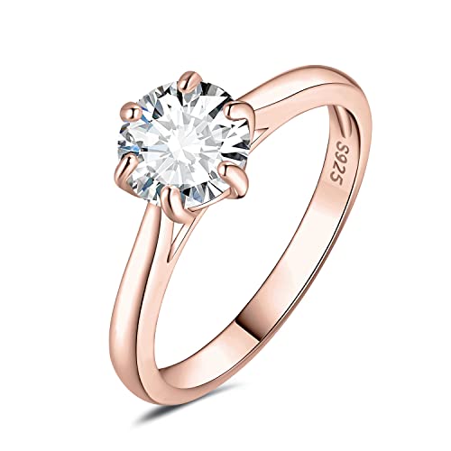 JewelryPalace 7.5mm 1.5ct Rund Moissanite Solitär Promise Ring Damen, Braut Schmuck Set, Verlobungsring Damenring Ringe Silber 925 mit Stein Frauen, Simulierte Diamant Jubiläum Eheringe Rosegold 57 von JewelryPalace