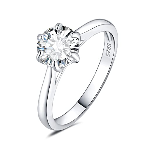 JewelryPalace 7.5mm 1.5ct Rund Moissanite Solitär Promise Ring Damen, Braut Schmuck Set, Verlobungsring Damenring Ringe Silber 925 mit Stein Frauen, Simulierte Diamant Jubiläum Eheringe Silberringe 54 von JewelryPalace