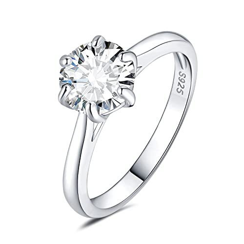 JewelryPalace 8mm 2ct Rund Zirkonia Solitär Promise Ring Damen, Braut Schmuck Set, Verlobungsring Damenring Ringe Silber 925 mit Stein für Frauen, Simulierte Diamant Jubiläum Eheringe Silberringe 54 von JewelryPalace