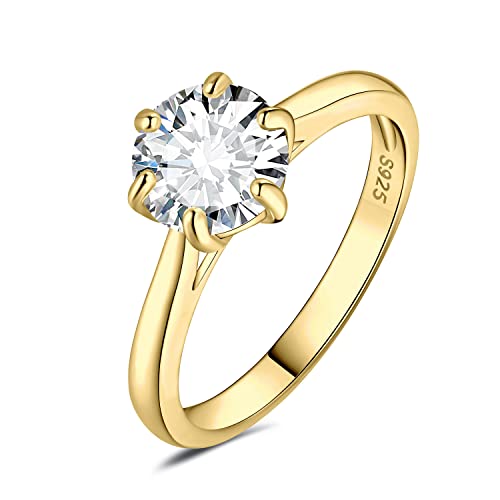 JewelryPalace 8mm 2ct Rund Zirkonia Solitär Promise Ring Damen, Braut Schmuck Set, Verlobungsring Damenring Ringe Silber 925 mit Stein für Frauen, Simulierte Diamant Jubiläum Eheringe Vergoldet 51 von JewelryPalace