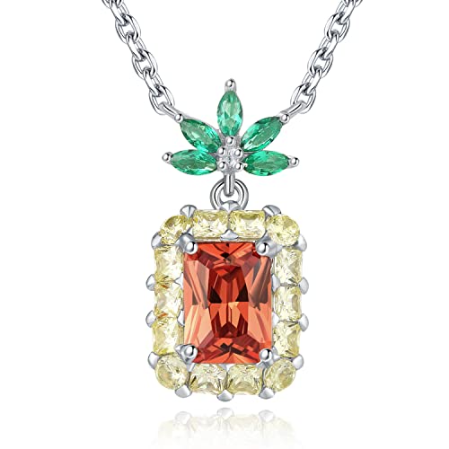 JewelryPalace Ananas Rechteckig Prinzessschliff 2.8ct Champagner Zirkonia Kette Anhänger 45CM, Gelb Stein Schmuck Set, Halskette Damen Silber 925 Collier Damen Ketten, Mädchen Schmuck Geschenke Frauen von JewelryPalace