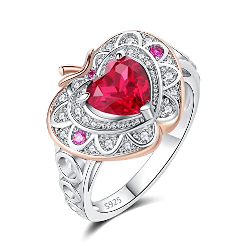 JewelryPalace Apfel Herz Liebe 1.6ct Erstellter Rubin Hohl Ring Damen, Promise Ring mit Rot Edelstein Schmuck Set, Früchte Damenring Silber 925 mit Stein, Schmuck Mädchen Geschenk für Frauen 51 von JewelryPalace