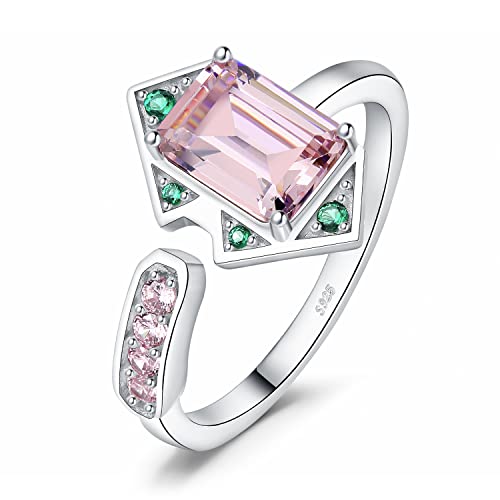 JewelryPalace Art Deco Geometrisch Offen Verstellbarer Smaragdschliff 2.8ct Rosa Zirkonia Ring Silber 925 Damen, Ring Simulierter Smaragd mit Grün Stein Schmuck Set, Silberring Frauen Bicolor Mädchen von JewelryPalace