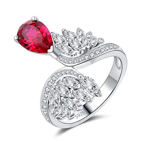 JewelryPalace Art Deco Tropfenschliff 1.7ct Erstellt Rot Rubin Ring Damen, Damenring mit Marquise Flügel Schmuck Set, Verlobungsring Silber 925 Ring Promise Frauen, Hochzeitsring Schmuck Mädchen 51 von JewelryPalace