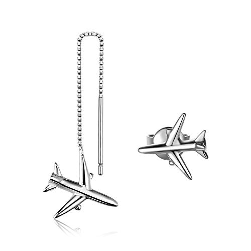JewelryPalace Asymmetrische Flugzeug Ohrringe Echt Silber 925 Damen, Ohrhänger Lang Hängend, Ohrstecker Mit Gewinde, Schmuck Set Für Mädchen Und Frauen von JewelryPalace