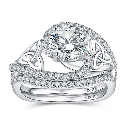 JewelryPalace Celtic Knot Unendlichkeit 2ct Zirkonia Solitär Promise Ring Damen, Verlobungsringe Silber 925 Frauen, Simulierter Diamant Hochzeitsringe Vorsteckring Trauringe Ehering Band Ringe Set 54 von JewelryPalace