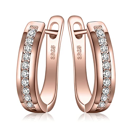 JewelryPalace Creolen Silber Damen Ohrringe, 925 Sterling Silber Creolen mit AAA Zirkonia, Klein Schlafen Kreolen，Huggie Hoop Ohrringe Sterling Silber Simulierter Diamant Schmuck Set Frauen Rosegold von JewelryPalace