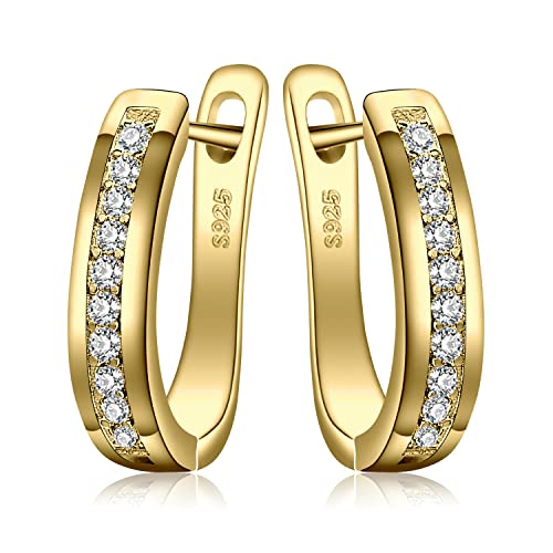 JewelryPalace Creolen Silber Damen Ohrringe, 925 Sterling Silber Creolen mit AAA Zirkonia, Klein Schlafen Kreolen，Huggie Hoop Ohrringe Sterling Silber Simulierter Diamant Schmuck Set Frauen Vergoldet von JewelryPalace