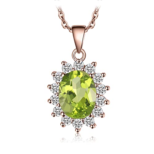 JewelryPalace Oval 2.2ct Echt Peridot Prinzessin Diana Kate Middleton Kette Anhänger, Schmuck Set Grün, Halsketten Damen Silber 925 Collier Edelstein Mädchen, Ketten für Frauen Geschenk Rosegold 45CM von JewelryPalace