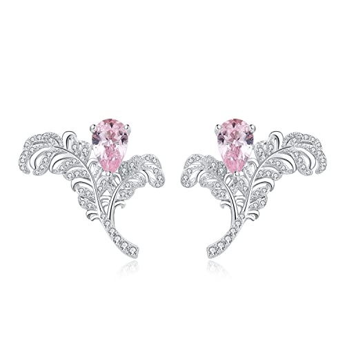 JewelryPalace Engelsflügel Feder Tropfen 4.6ct Erstellt Rosa Morganit Farbe Saphir Ohrstecker Silber 925 Damen, Schmuck Set Frauen mit Stein, Engelsflügel Ohrringe Silber Edelstein Mädchen Geschenk von JewelryPalace