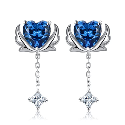 JewelryPalace Engelsflügel Liebe Herz 3ct Saphirfarbe Zirkonia Ohrstecker Silber 925 Damen, Blau Stein Schmuck Set, Ohrringe Silber Mädchen Schmuck, Modeschmuck Ohrhänger Silber für Frauen Geschenke von JewelryPalace