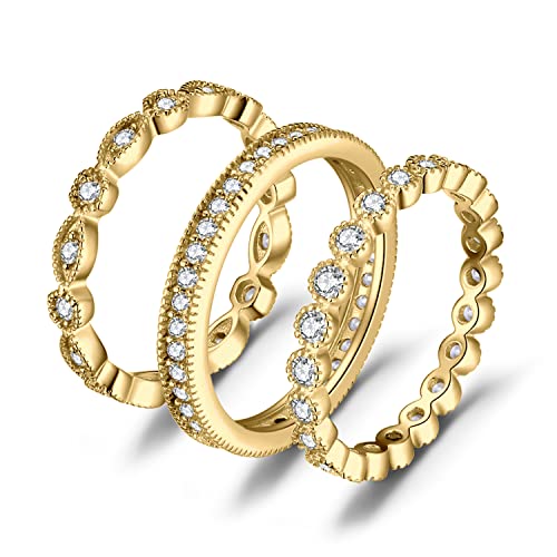 JewelryPalace Ewigkeitsring 3 Stapelringe Eheringe Ring Silber 925 Damen, Zirkonia Silberringe Trauringe Damenring Vorsteckring Gelb Gold Hochzeitsringe Antragsring Memoirering Ringe Set Schmuck 58 von JewelryPalace