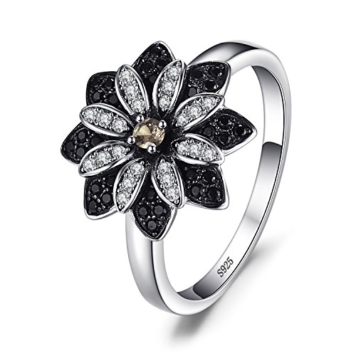 JewelryPalace Gänseblümchen Echt Natur Rauchquarz Spinell Ring Damen, Ring mit Schwarz Naturstein Blume Schmuck Set, Damenring Silber 925 für Frauen Ring Cocktail Schmuck Mädchen 51 JewelryPalace Gänseblümchen Echt Natur Rauchquarz Spinell Ring Damen, Ring mit Schwarz Naturstein Blume Schmuck Set, Damenring Silber 925 für Frauen Ring Cocktail Schmuck Mädchen 51 von JewelryPalace