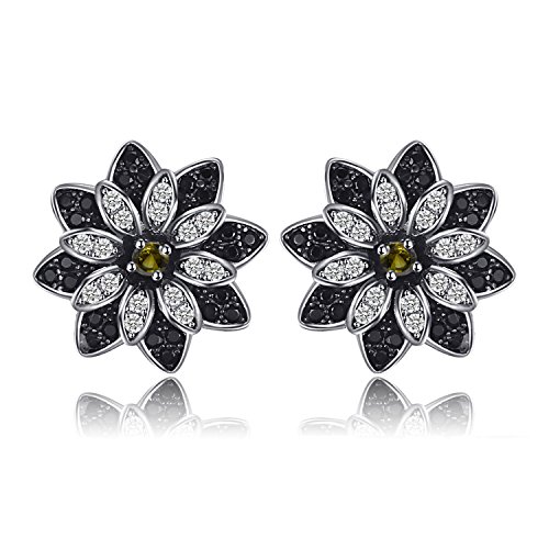 JewelryPalace Gänseblümchen Echt Natur Schwarz Spinell Rauchquarz Ohrstecker Silber 925 Damen, Ohrstecker Blüte Schwarz Schmuck Set, Ohrringe Blume Edelstein Mädchen, Ohrstecker Klein mit Stein Frauen von JewelryPalace