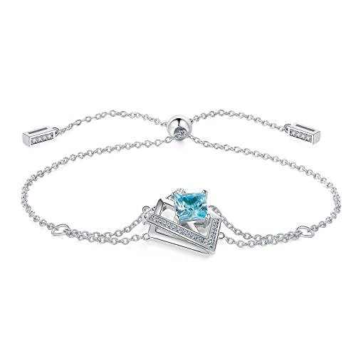 JewelryPalace Geometrisch Art Deco Prinzessschliff 1.8ct Blau Zirkonia Armband Damen Silber 925, Armreif Blauer Stein Schmuck Set Frauen, Armbänder Mädchen Mama Verstellbar, Geschenk für Freundin von JewelryPalace