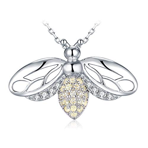 JewelryPalace Goldene Zirkonia Hohlflügel Honey Bee Anhänger Halskette 925 Sterling Silber 45Cm Box Kette von JewelryPalace