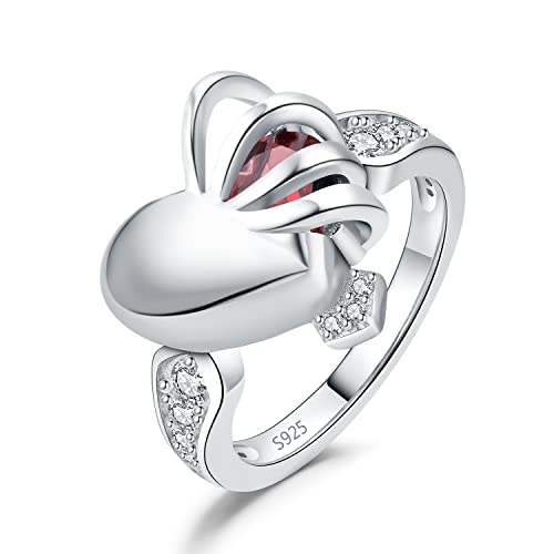 JewelryPalace Gothik Brusthöhle Herz Liebe 2ct Echt Granat Solitär Ring Damen, Promise Ring mit Roter Naturstein Schmuck Set, Verlobungsringe Silber 925 mit Stein, Schmuck Mädchen Geschenk Frauen 51 von JewelryPalace