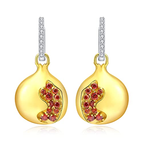 JewelryPalace Granatapfel Rundschliff Rot Zirkonia Ohrhänger Silber 925 Damen, Gelb Gold 585 Schmuck Set, Ohrringe Silber Vergoldet Edelstein Mädchen, Creolen Silber mit Stein Geschenk für Frauen von JewelryPalace