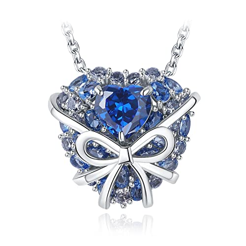 JewelryPalace Herz Liebe 5ct Blau Zirkonia Spinell Ketten Anhänger 45CM, Kette mit Schleife Schmuck Set, Halskette Damen Silber 925 Collier Damen, Kette mit Stein für Frauen, Schmuck Mädchen Geschenk von JewelryPalace