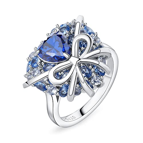 JewelryPalace Herz Liebe 5ct Blau Zirkonia Spinell Ring Damen, Damenring Cocktail mit Schleife Schmuck Set, Verlobungsring Silber 925 Ring Promise für Frauen, Schmuck Mädchen mit Stein Geschenk 49 von JewelryPalace