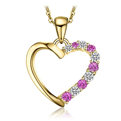 JewelryPalace Herz Liebe Erstellt Rosa Saphir Kette Anhänger 45CM, Halskette Damen Silber 925 Collier Damen Ketten Edelstein Mädchen, Halsketten mit Zirkonia für Frauen Vergoldet von JewelryPalace