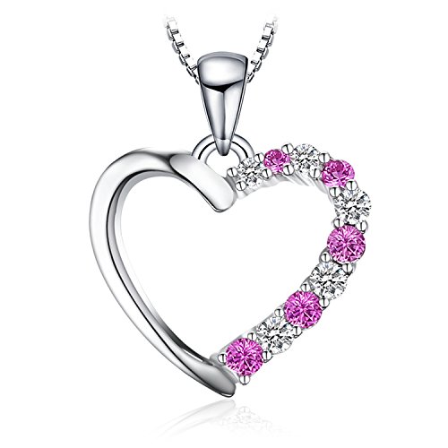 JewelryPalace Herz Liebe Erstellt Rosa Saphir Kette Anhänger 45CM, Halskette Damen Silber 925 Collier Damen Ketten Edelstein Mädchen, Halsketten mit Zirkonia für Frauen von JewelryPalace