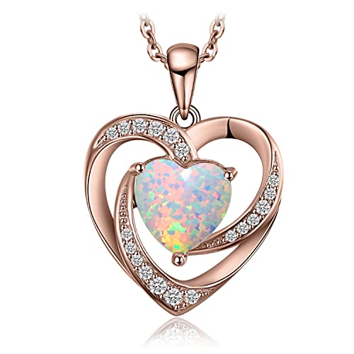 JewelryPalace Herz Liebe Erstellt Weiß Opal Kette Anhänger für Frauen 45CM, Halskette Damen Silber 925 Collier Damen Ketten Edelstein Mädchen, Damen Schmuck Rosegold von JewelryPalace