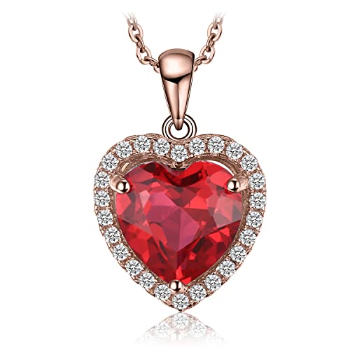 JewelryPalace Herz des Ozeans 3.9ct Erstellt Rubin Ketten Anhänger 45CM, Rote Schmuck Set, Liebe Halskette Damen Silber 925 Collier Damen Edelstein Mädchen, Schmuck mit Rot Stein Frauen Rosé Vergoldet von JewelryPalace