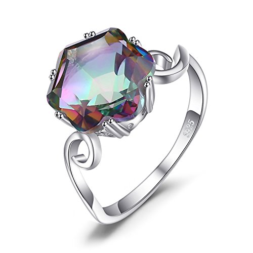 JewelryPalace Hexagon 5.7ct Echt Regenbogen Quarz Solitär Ring Damen, Große Naturstein Bunte Damenring Silber 925 Ring Promise Frauen 57 von JewelryPalace