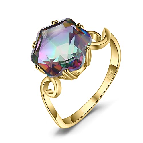 JewelryPalace Hexagon 5.7ct Echt Regenbogen Quarz Solitär Ring Damen, Große Naturstein Bunte Damenring Silber 925 Ring Promise Frauen Schmuck Mädchen Vergoldet 49 von JewelryPalace