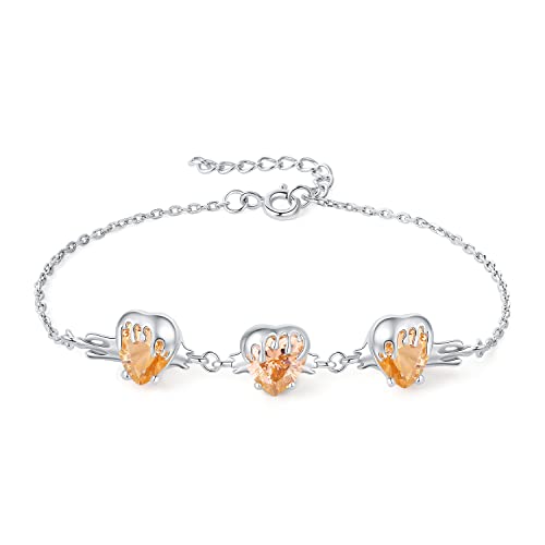 JewelryPalace Honig Drei Herz Liebe 9.2ct Orange Morganit-Farbe Zirkonia Armband Damen Silber 925, Armreif mit Große Stein Schmuck Set, Armbänder Mädchen Verstellbar Armreifen, Geschenk für Frauen von JewelryPalace