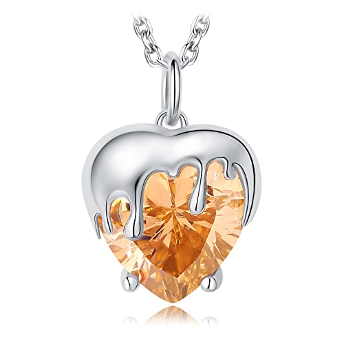 JewelryPalace Honig Herz Liebe 11ct Orange Morganit-Farbe Zirkonia Kette Anhänger 45CM, Große Stein Schmuck Set, Halskette Damen Silber 925 Collier Damen Ketten, Mädchen Schmuck Geschenke für Frauen von JewelryPalace