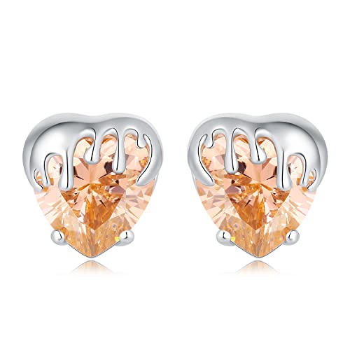 JewelryPalace Honig Herz Liebe 9.2ct Orange Morganit-Farbe Zirkonia Ohrstecker Silber 925 Damen, Schmuck Set, Ohrringe Silber Edelstein Mädchen, Ohrstecker Große Orange Stein Geschenke für Frauen von JewelryPalace