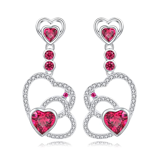 JewelryPalace Ich Trage Dein Herz Liebe 1.1ct Erstellt Rubin Ohrhänger Silber 925 Damen, Rot Stein Schmuck Set, Ohrringe Silber Edelstein Mädchen Geschenke, Modeschmuck für Frauen Valentinstag von JewelryPalace