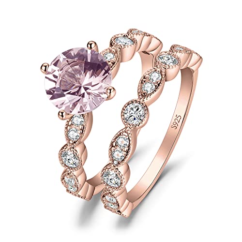 JewelryPalace Infinity 2.5ct Erstellt Rosa Morganit Saphir Ring Damen, Verlobungsring Silber 925 Solitär Marquise mit Stein, Hochzeitsring Unendlichkeit Trauring Band Ring Set für Frauen Rosegold 55 von JewelryPalace