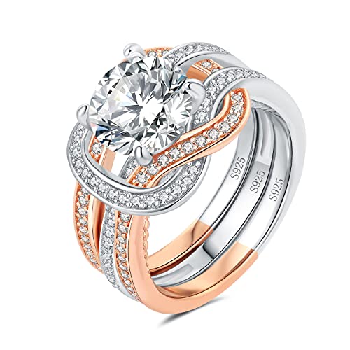 JewelryPalace Infinity 3ct Zirkonia Promise Ring Damen, Verlobungsring Silber 925 Rosegold, Unendlichkeit Simulierter Diamant Hochzeitsring Vorsteckring Trauringe Ehering Band Ring Set Frauen 51 von JewelryPalace