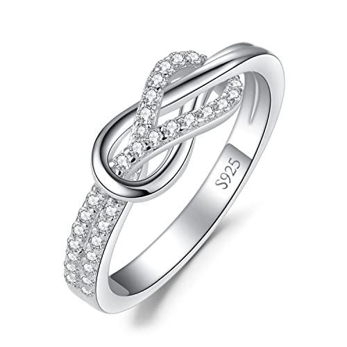 JewelryPalace Infinity Liebe Zwei Knoten Zirkonia Ring Damen, Unendlichkeit Ring Schmuck Set, Unendlichkeitszeichen Damenring Silber 925 Wickelring Frauen, Schmuck Mädchen Geschenk Freundin 57 von JewelryPalace