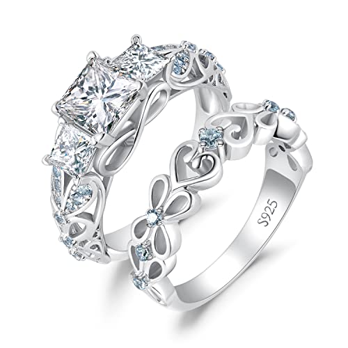 JewelryPalace Infinity Schmetterling 1ct Zirkonia Promise Ring Damen, Blau Stein Verlobungsringe Silber 925 Herz Frauen, Unendlichkeit Simulierter Diamant Hochzeitsringe Trauring Band Ring Set 49 von JewelryPalace