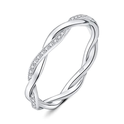 JewelryPalace Infinity Seil Verdrehter Moissanite Band Ring Damen, Unendlichkeit Hochzeitsringe Damenring Silber 925 Trauringe Eheringe für Frauen, Vorsteckring Stapelring Ring Bandring Schmal 51 von JewelryPalace