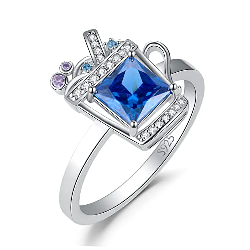 JewelryPalace Kaltes Getränk Prinzessschliff 1.9ct Blau Zirkonia Erstellt Spinell Ring Damen, Damenring Cocktail mit Stein Schmuck Set, Silber Ringe 925 Frauen,Ring Promise Schmuck Mädchen Geschenk 59 von JewelryPalace