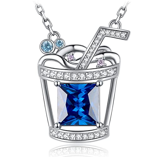 JewelryPalace Kaltes Getränk Prinzessschliff 5.9ct Blau Zirkonia Spinell Ketten Anhänger 45CM, Kette mit Stein Schmuck Set, Halskette Damen Silber 925 Collier Damen, Schmuck Mädchen Geschenk Frauen von JewelryPalace