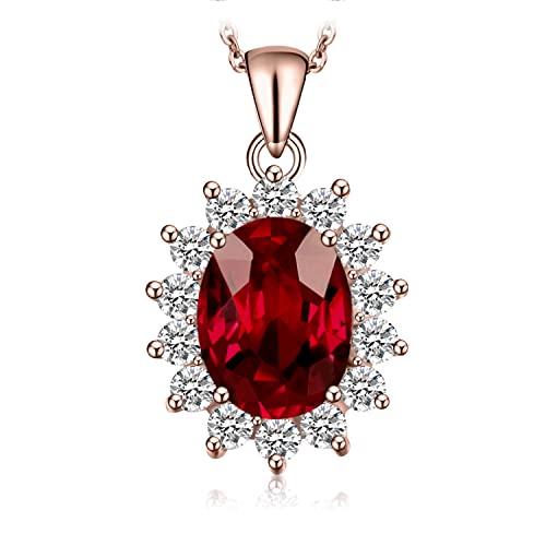 JewelryPalace Oval 2.5ct Echt Garnet Prinzessin Diana Kate Middleton Kette Anhänger, Schmuck Set Rot, Halsketten Damen Silber 925 Collier Edelstein Mädchen, Ketten für Frauen Geschenk Rosegold 45 Cm von JewelryPalace