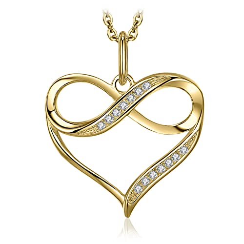 JewelryPalace Kette Liebe Herz Infinity Anhänger mit Zirkonia Stein Gold 45CM, Ketten Silber Halskette Damen Silber 925 Collier Damen, Ketten Unendlichkeit für Mädchen,Schmuck für Frauen Valentinstag von JewelryPalace