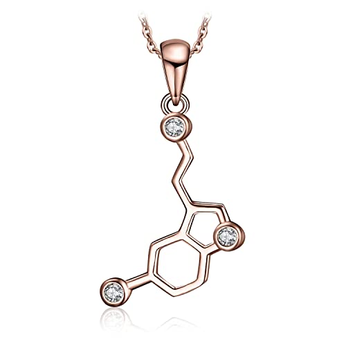 JewelryPalace Kette Liebe Serotonin Molekül, Kette Silber Zirkonia, Halskette Damen Silber 925 Collier 45CM, Schmuck Set für Frauen, Schmuck Mädchen Rosé Vergoldet von JewelryPalace