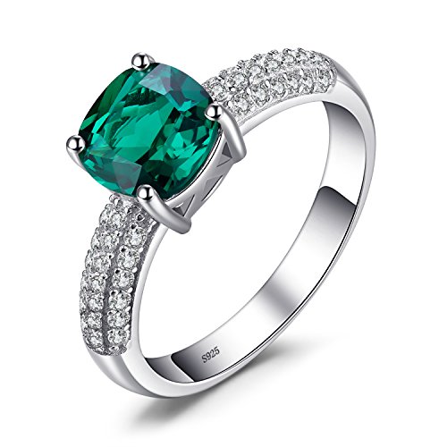 JewelryPalace Kissen Geschnitten 1.8ct Simulierter Grün Smaragd Ring Damen, Schmuck Set, Verlobungsring Solitär Ring Silber 925 Damen Ring Mit Stein, Silberringe Damen 925 Damenring Frauen Zirkonia 59 von JewelryPalace