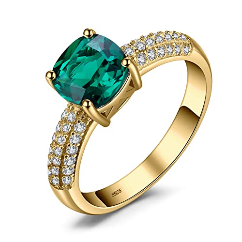 JewelryPalace Kissen Geschnitten 1.8ct Simulierter Grün Smaragd Ring Damen Gold, Schmuck Set, Verlobungsring Solitär Ring Silber 925 Damen Ring Mit Stein, Silberringe Damen 925 Frauen Zirkonia 59 von JewelryPalace