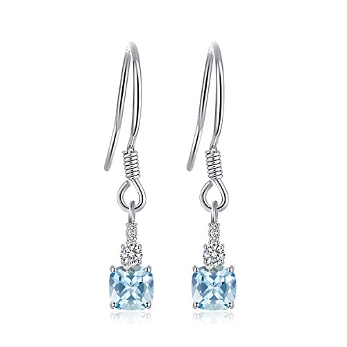 JewelryPalace Kissenschliff 1.5ct Echt Natur Blau Topas Ohrhänger Silber 925 Damen, Blautopas Schmuck Set, Ohrringe Silber Quadrat Edelstein Mädchen, Modeschmuck Ohrringe mit Stein Frauen Geschenk von JewelryPalace