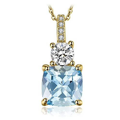 JewelryPalace Kissenschliff 2.2ct Natur Blau Topas Kette Anhänger 45CM, Blautopas Schmuck Set, Halskette Damen Silber 925 Collier Damen Quadrat Edelstein Mädchen, Ketten mit Stein Frauen Vergoldet von JewelryPalace