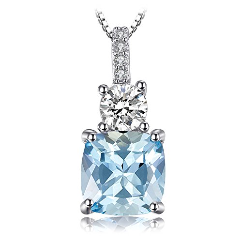 JewelryPalace Kissenschliff 2.2ct Natur Blau Topas Kette Anhänger 45CM, Blautopas Schmuck Set, Halskette Damen Silber 925 Collier Damen Quadrat Edelstein Mädchen, Ketten mit Zirkonia Stein Frauen von JewelryPalace